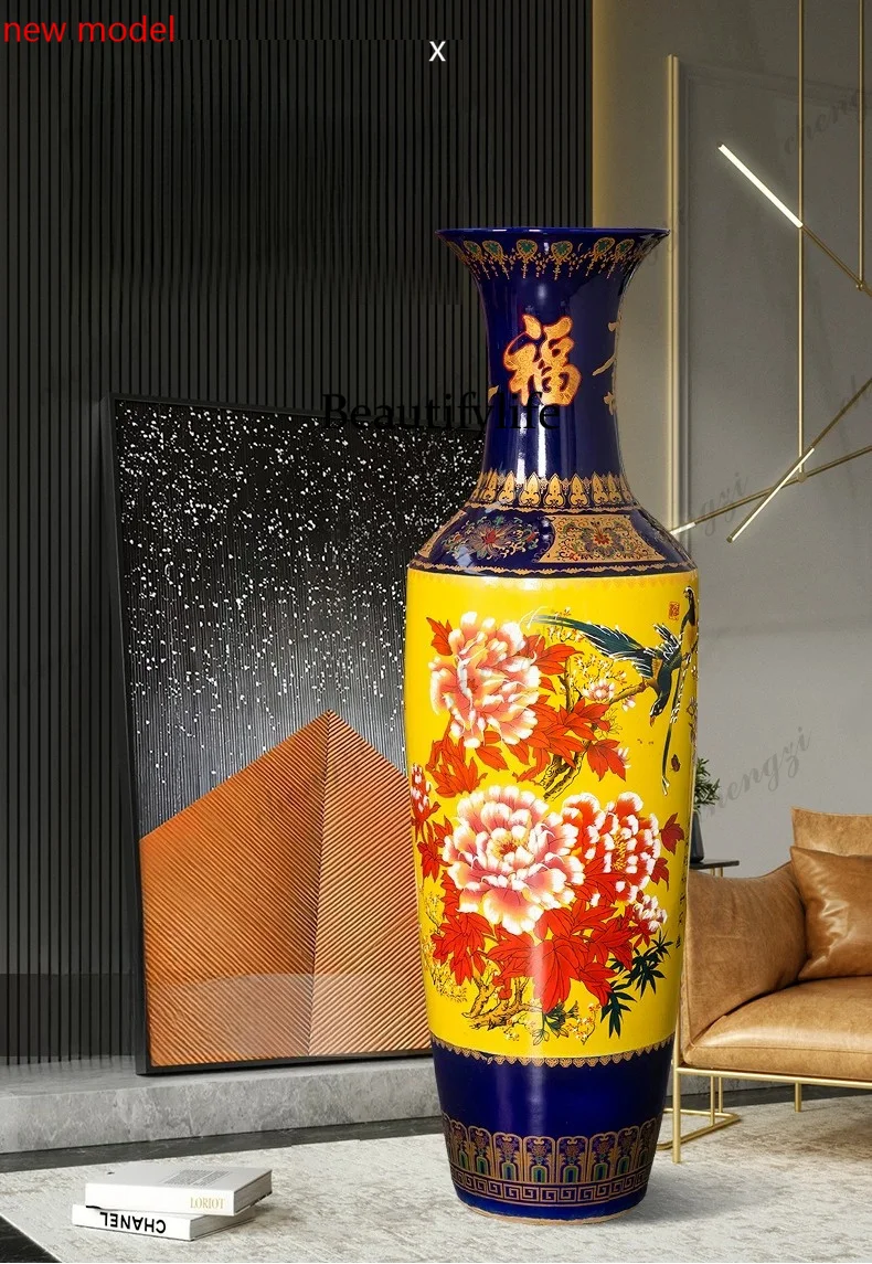 DD182Floor-to-ceiling flower arrangement large vase large diameter living room decoration ceramic handicraft ornament