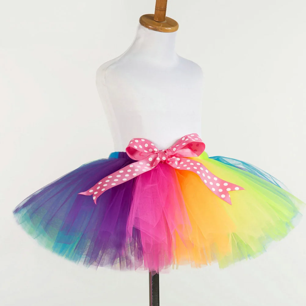 

Rainbow Tutu Skirt For Girls Multicolor Mesh Layered Party Dress Halloween Costume Birthday Dance Performance Adjustable