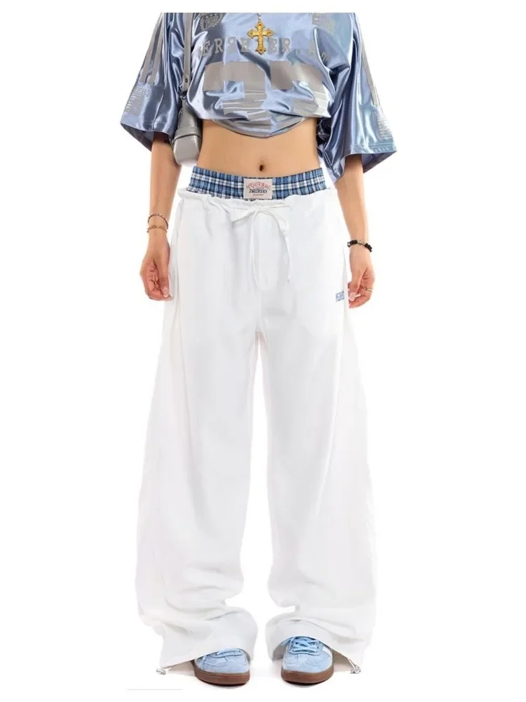 HOUZHOU Y2k Women Cargo Pants Vintage Harajuku Baggy Streetwear Wide Leg Patchwork Aesthetic Trousers Joggers American Retro