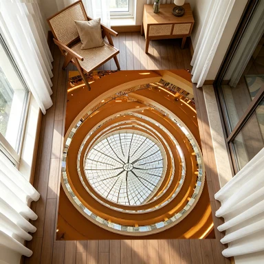 Spiral Circular Dome Architecture Carpet Flooring, Modern Building Non-Slip Floor Rug for Living Room Bedroom Office Home Decoration