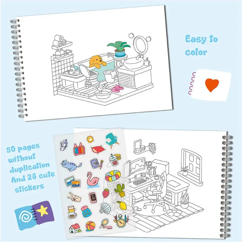 1Pcs Little Bear Graffiti Characters Coloring Book Animal Theme Painting Book Coloring Book For Adults & Teens