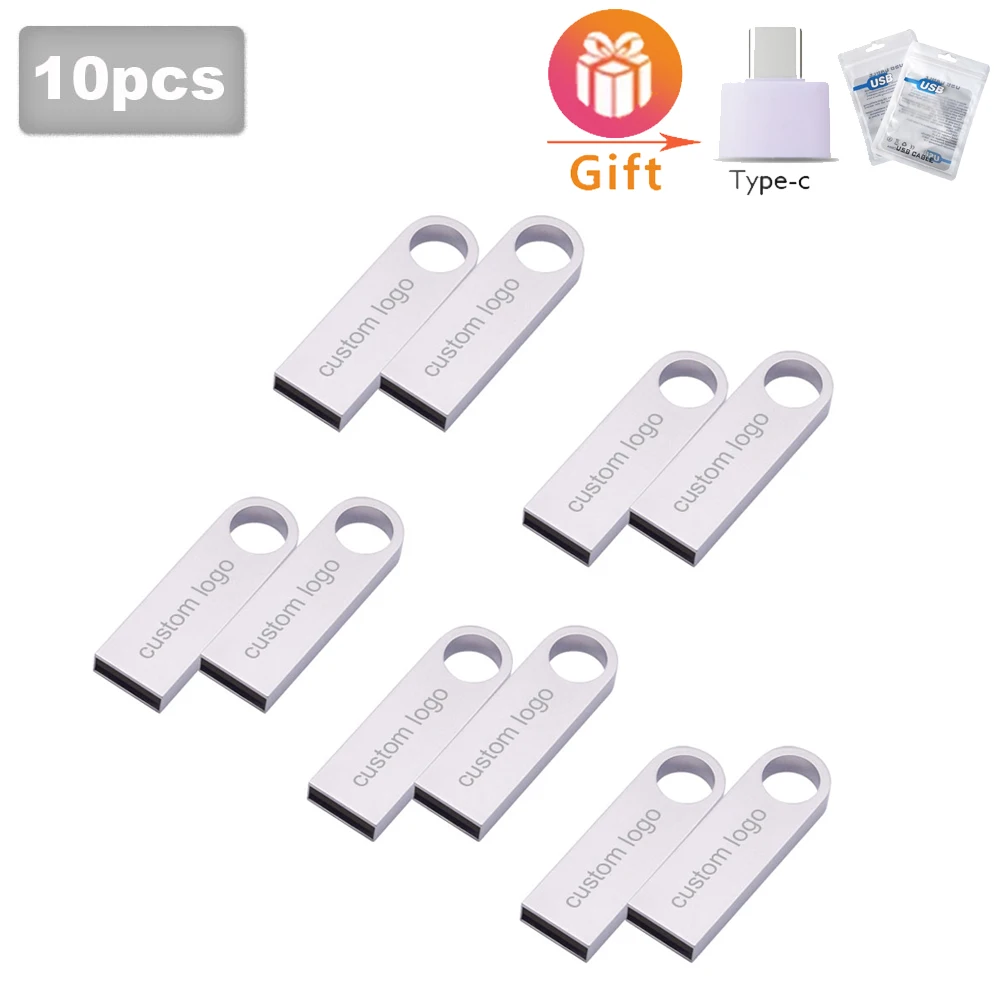 10pcs/lot USB Flash Drive2.0 usb Flash memory card 64GB 32GB 16GB Metal Pen drive 4GB 8GB usb flash memoria stick free logo gift