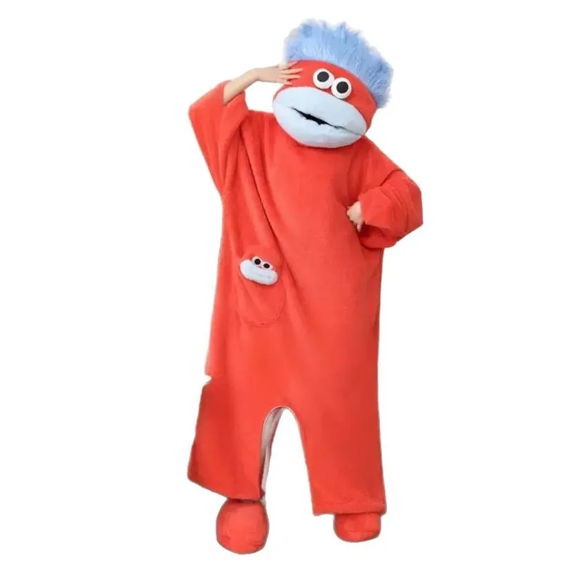 Big Mouth Monster Coral Fleece Onesie Pyjama Dames Winter Verdikte Cartoon Grappige Kawaii Abstract Paar Nachtkleding Loungewear - afbeelding 2
