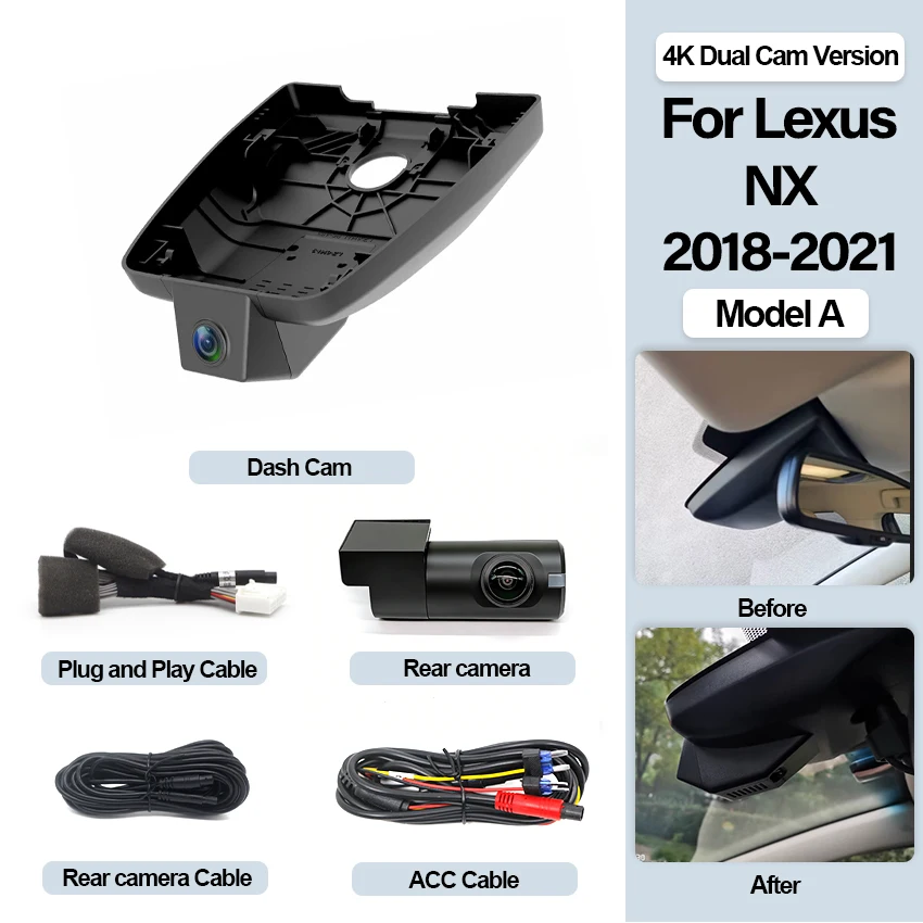 4K HD Dashcam, Dashcam voor Lexus NX200 NX300 NX300h NX260 NX350h, WiFi & APP Auto DVR voor Lexus NX 200 300 300h 260 350h 2018-2026