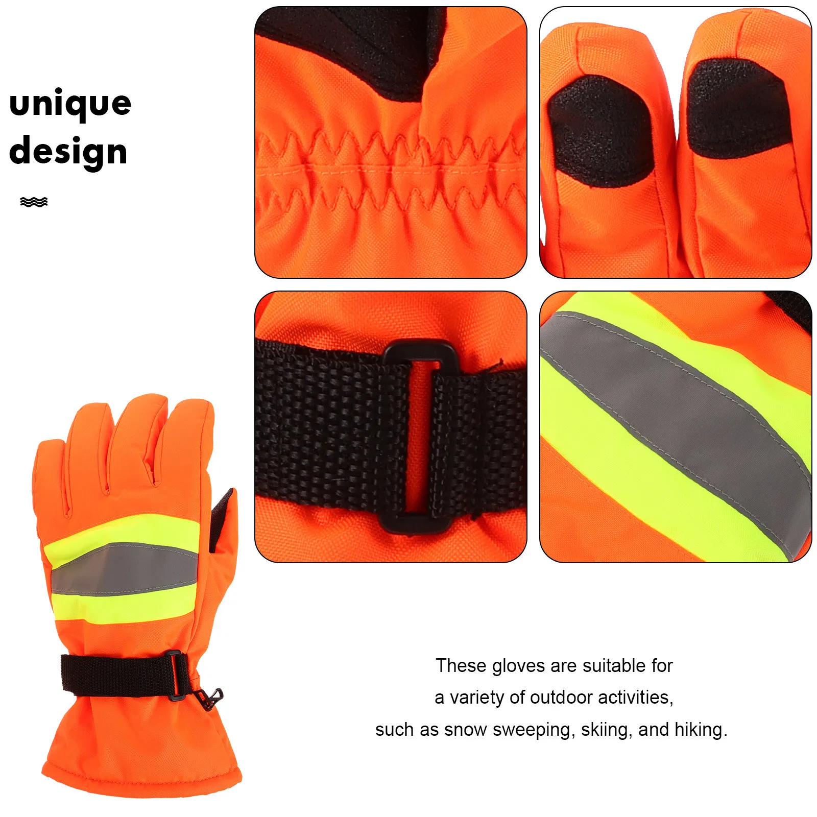 

1Pair Winter Warm Gloves Reflective Full Finger Outdoor Snow Sweeping Anti Slip Durable Hand Protector Gloves for Women