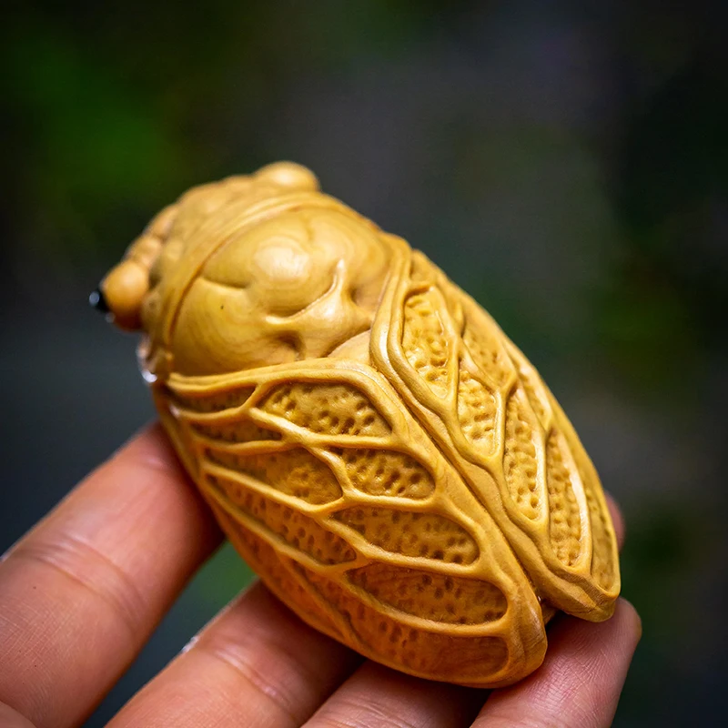 Boxwood 7.5 Insect Wealth Golden Cicada Collectible Car Pendant Small Home Decoration Crafts