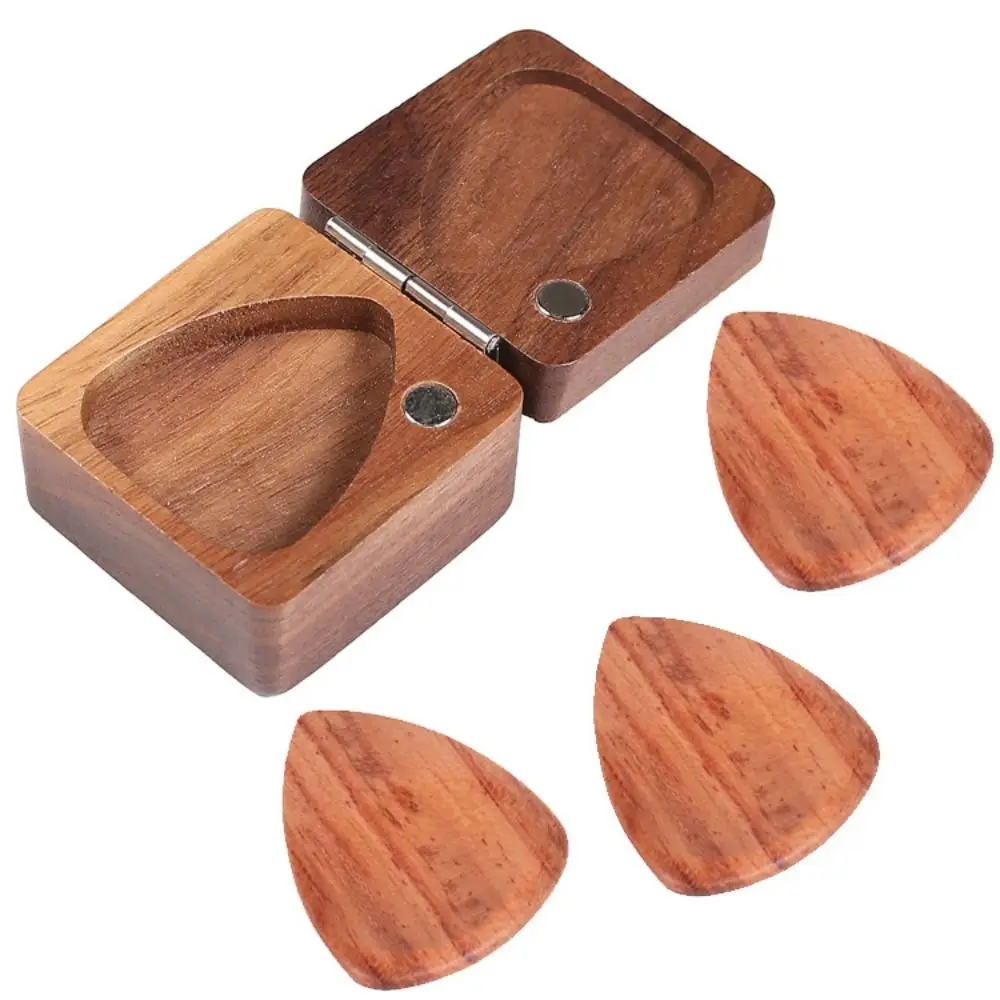 Gift Wooden Guitar Pick Box 1/3pcs Picks Can Hold Many Bass Accessories Square Portable Picks Storage Case Music Instrument