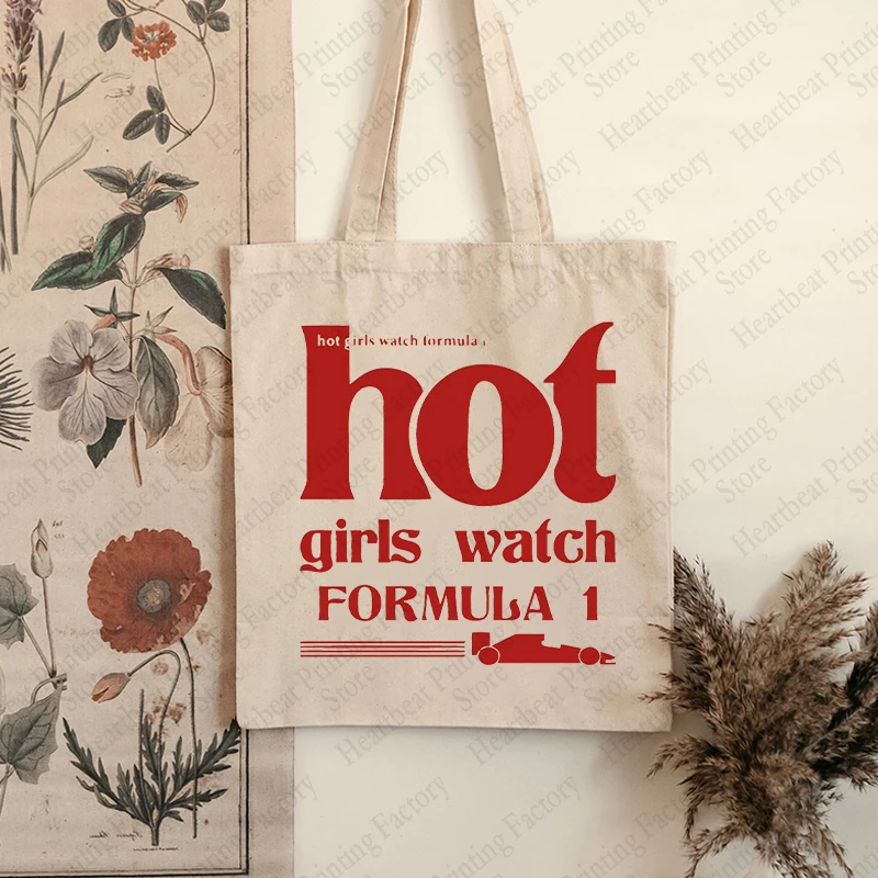 Letter Hot Girls Watch Formula 1 Pattern Tote Bag Casual Canvas Shoulder Bags Women Shopping Bag Carrier Bag