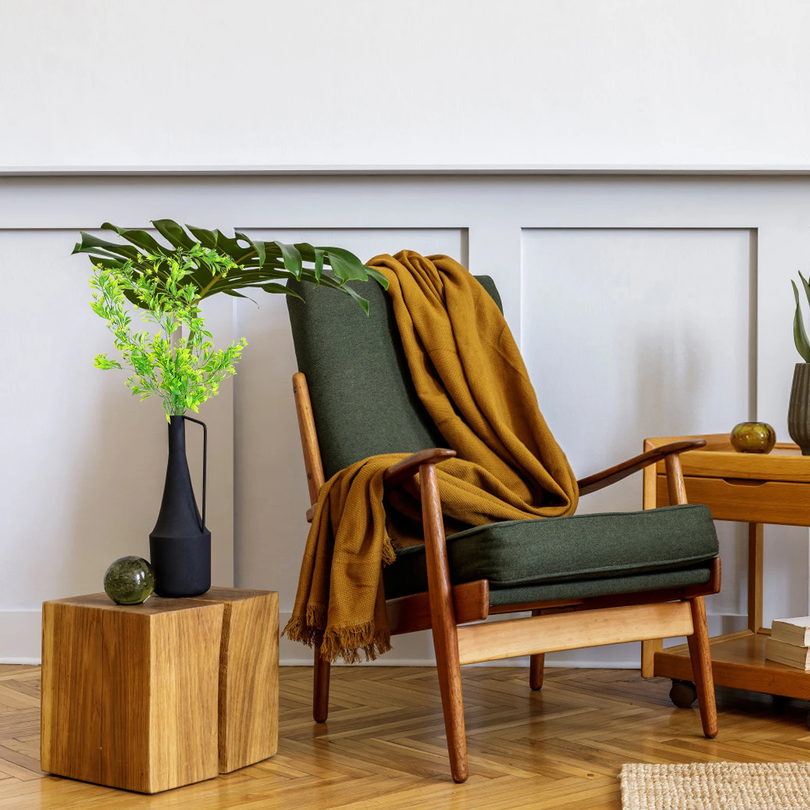 

2Pcs Artificial Green Plastic Rattan Vine Wall Hanging Decor Simulation Plant Home Office Wedding Decoration Easy Care Bright