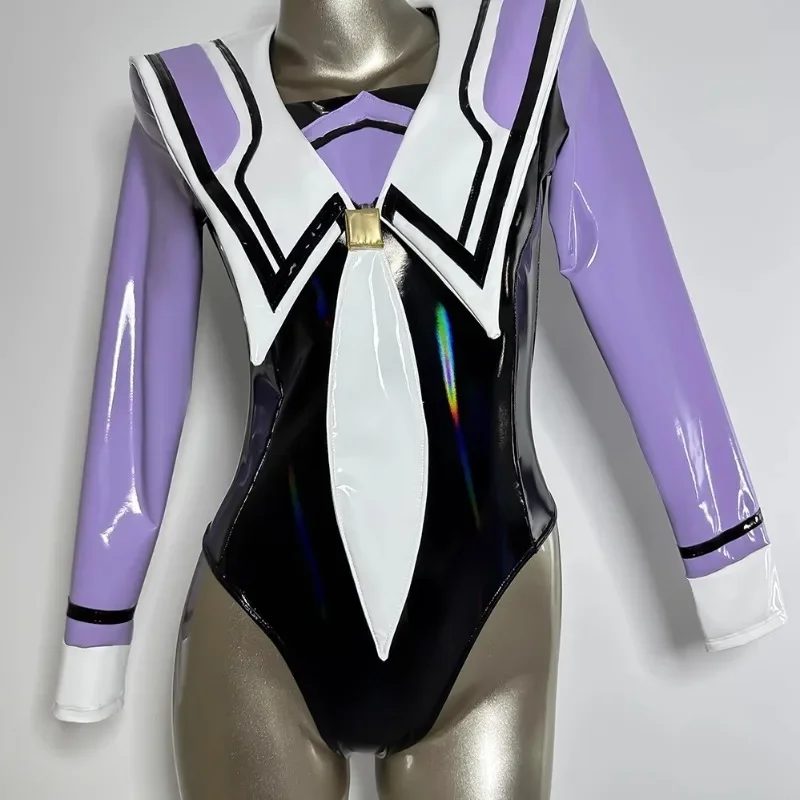 تخصيص الرقص كلية نمط بذلة حار فتاة ارتداءها لعب الأدوار تقليد مادة اللاتكس عالية شوكة مثير الخامس الرقبة تأثيري