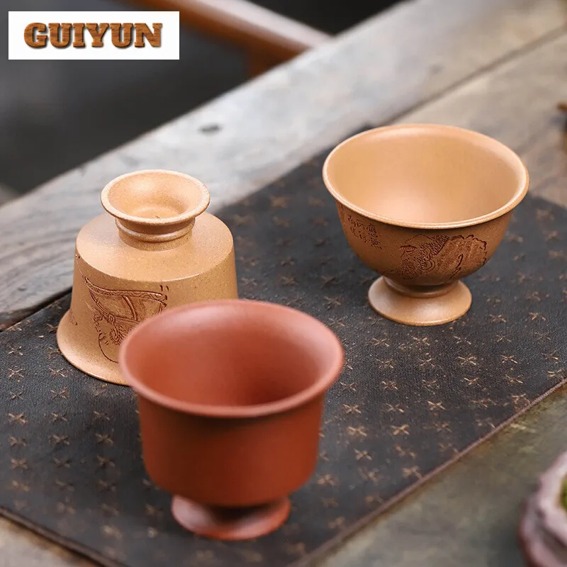 

1 Pc Chinese Yixing Purple Sand Teacup Handcarved High Foot Tea Bowl Ceramic Teacup Biomimetic Master Cup Teaware Meditation Cup