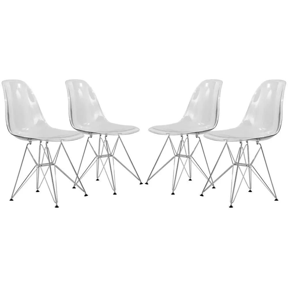 

Cresco Acrylic Dining, Modern Chrome Eiffel Base and Curved Back Design, Ergonomic and Lightweight Accent Side Chair for MidCen