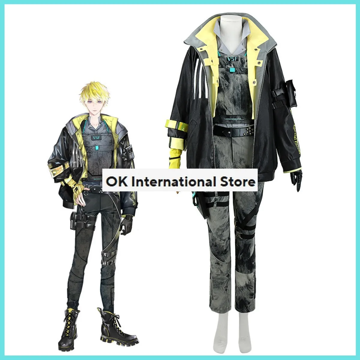 Costume de cosplay Anime Virtual YouTuber pour hommes et femmes, perruque Nijisanji Noctyx, uniforme d'impression de style hip-hop, macny Brisko, carnaval imbibé