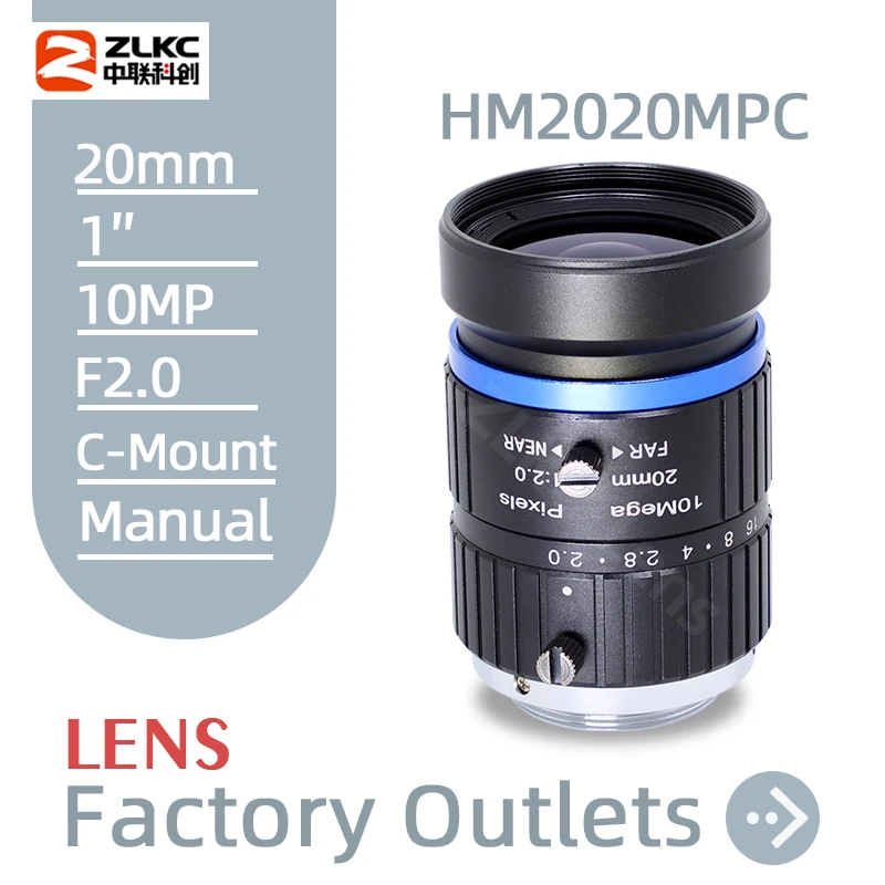 C Mount Lens 10MP 1 Inch 20mm F1.4 Machine Vision Lens Manual Iris FA Low Distortion CCTV  Industrial/Surveillance camera