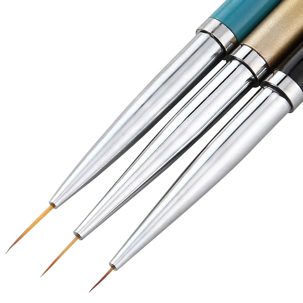 

3pcs Metal Stem Nail Art Brush Thin Tip For Fine Detail Painting Diy Nail Design Tools Golden Black Blue Manicure Accessories