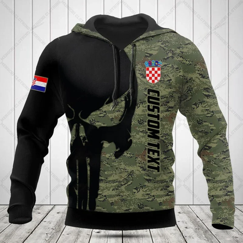 

Custom Name Croatia Skull Pattern Camouflage Unisex Hoodies Loose Casual Fashion Sweatshirts Oversized Pullover Streetwear Tops