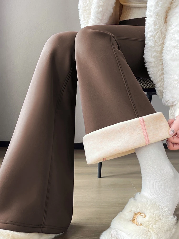 

High Waist Fce Lined Yoga Pants Women's Flared arkskin Trousers Casual Slimming Sport Bot High Waist Long Pants