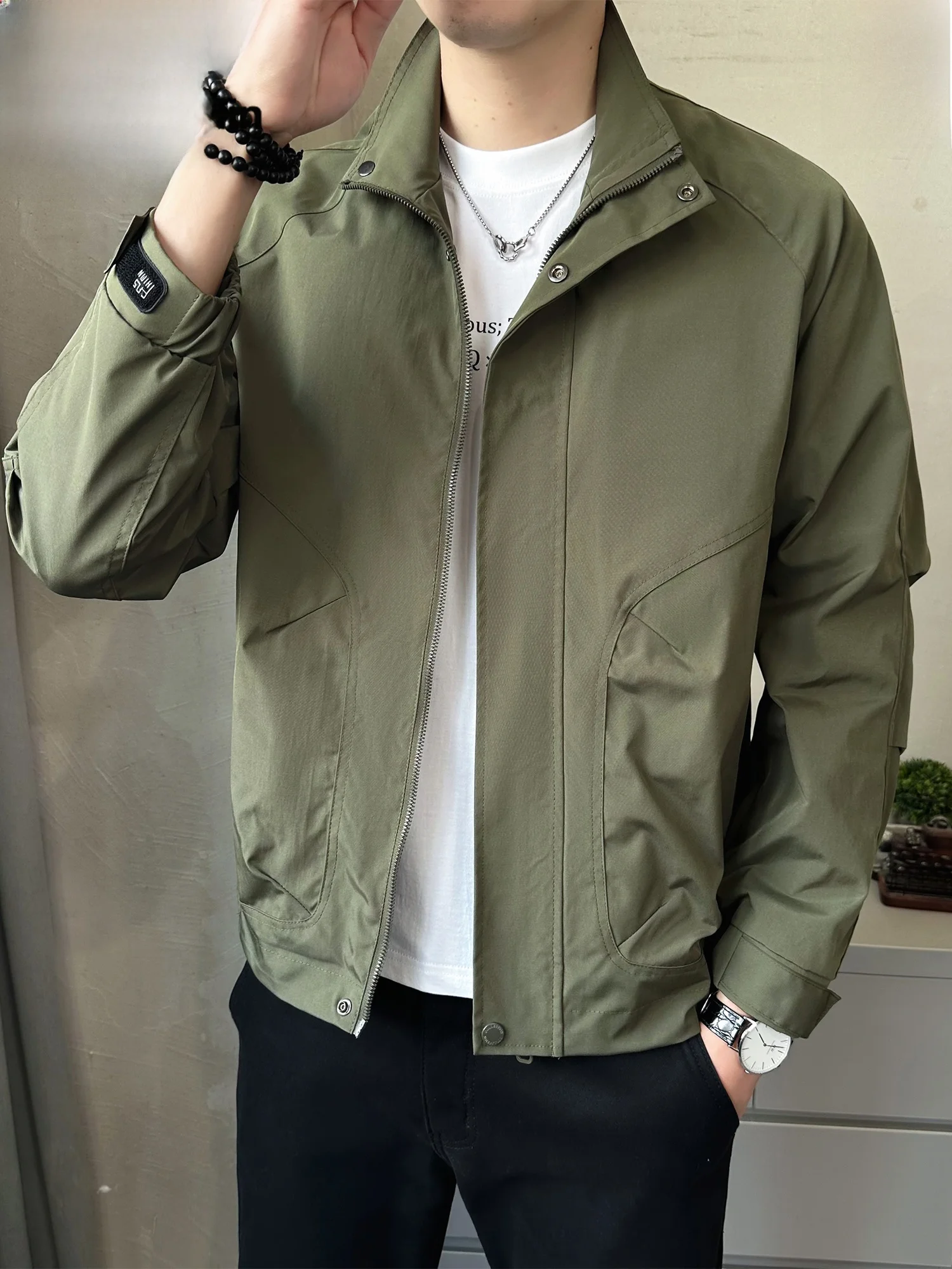 

Pierre Cardin Men's Casual Stand Collar Jaet Autumn Spring Versatile Workwear Outerwear Polyester Fiber Long Sve Zipper