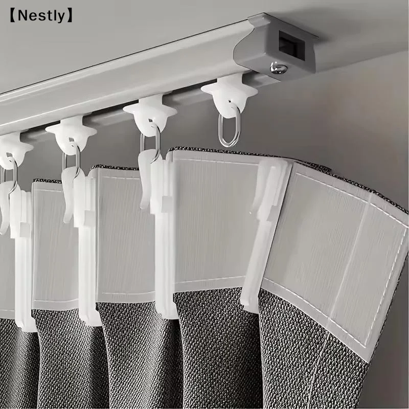 50PCS Curtain Hanging Hooks Ring Window White Plastic Thickened Adjustable Height Curtain Hook For Home Curtain〔Nest〕