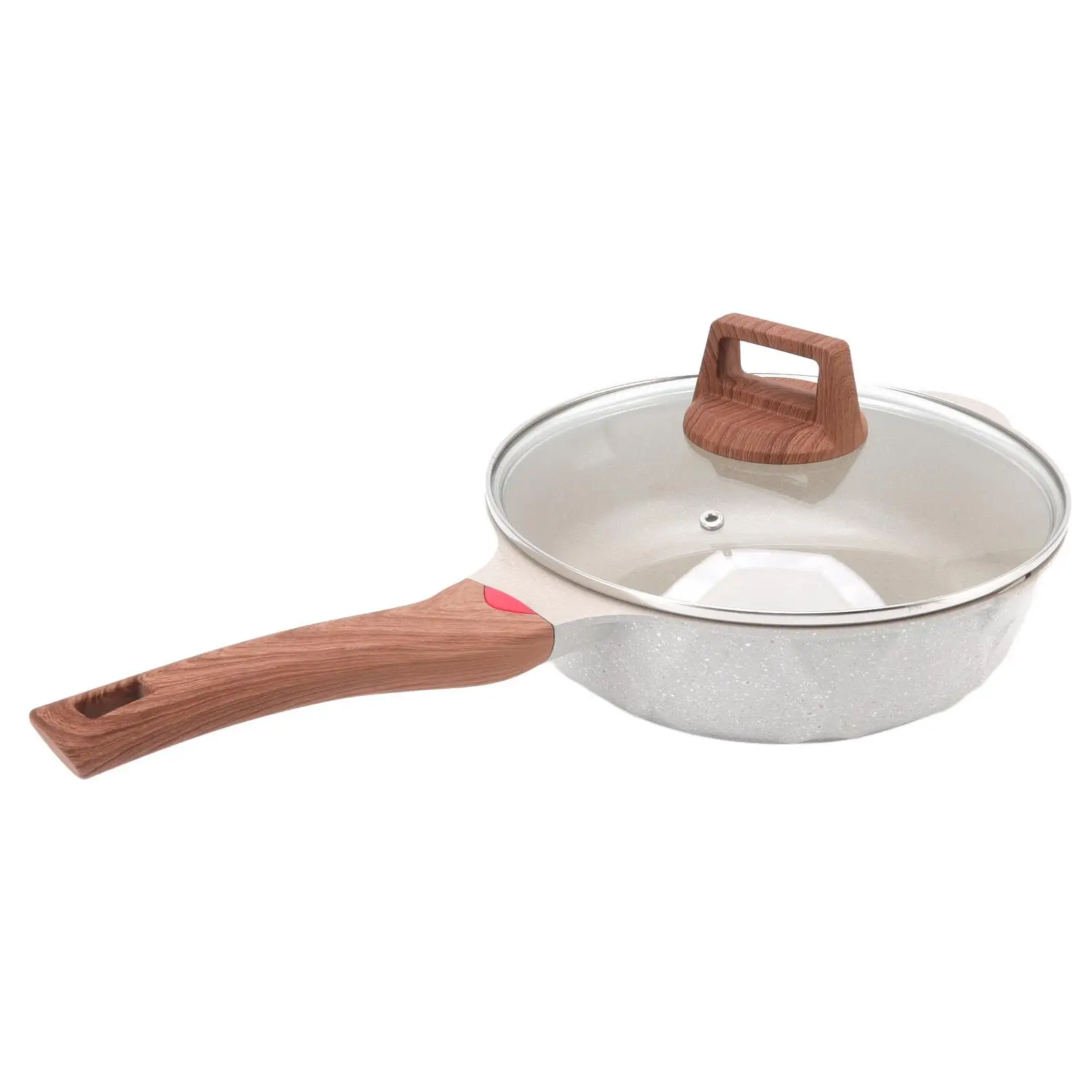 

Non-stick Frying Pan with Wood Grain Handle - Easy to Clean, Even Heat, Oven Safe - Tempered Glass Lid for Baking -