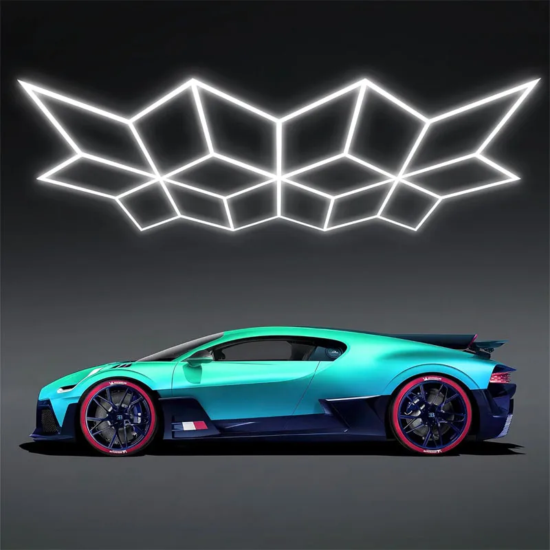 Triangle LED Garage Light Hexagonal Lights Super Bright Garage Honeycomb Ceiling Lights for Warehouse Basement Car Care WashRoom
