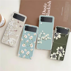 Phone Case For Samsung Galaxy Z Flip 3 4 5 Transparent fold High Hard PC Shell For Galaxy Z Flip 3 5 Clear Cover Flower