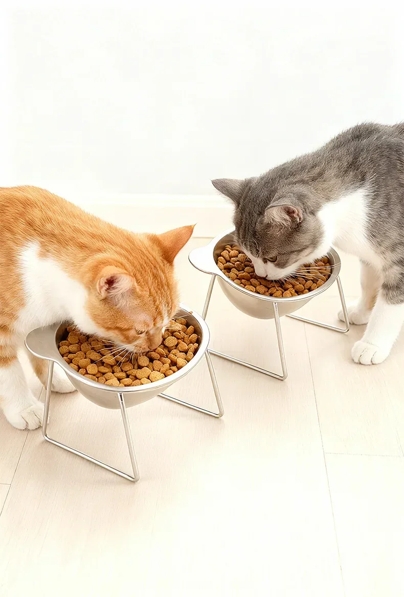 420ml Fassungsvermögen Katzenschüssel 304 Edelstahl Halsstützender Erhöhter Ständer Geneigte Katzenschüssel Leicht zu Reinigen Haustier Katzen Hunde Zubehör – Detail 7