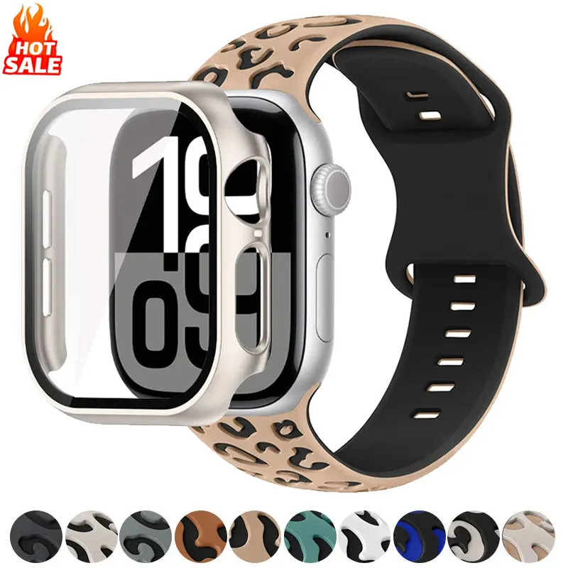 

Silicone Straps For Apple Watch Band 46mm 44mm 41mm 45mm 42mm Screen Protector Cover PC Case Bracelet iwatch Series 10 9 8 7 SE