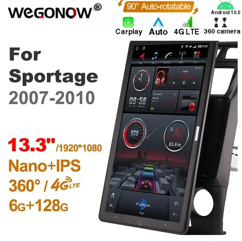 

1920*1080 Nano Ownice Android10.0 для Kia Sportage 2007-2010 Автомобильный радиоприемник Видео Аудио 13,3 дюйма IPS Вращающийся на 360 6G 128G Tesla Style