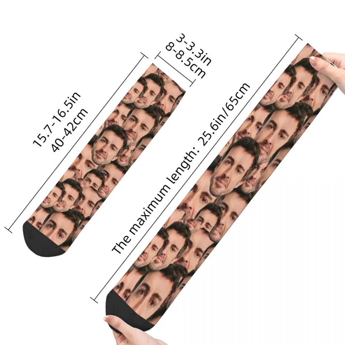 Men\'s Women\'s Fernando Alonso Head Socks Cotton Casual Funny Socks Crazy Merchandise Middle Tube Socks Little Small Gifts