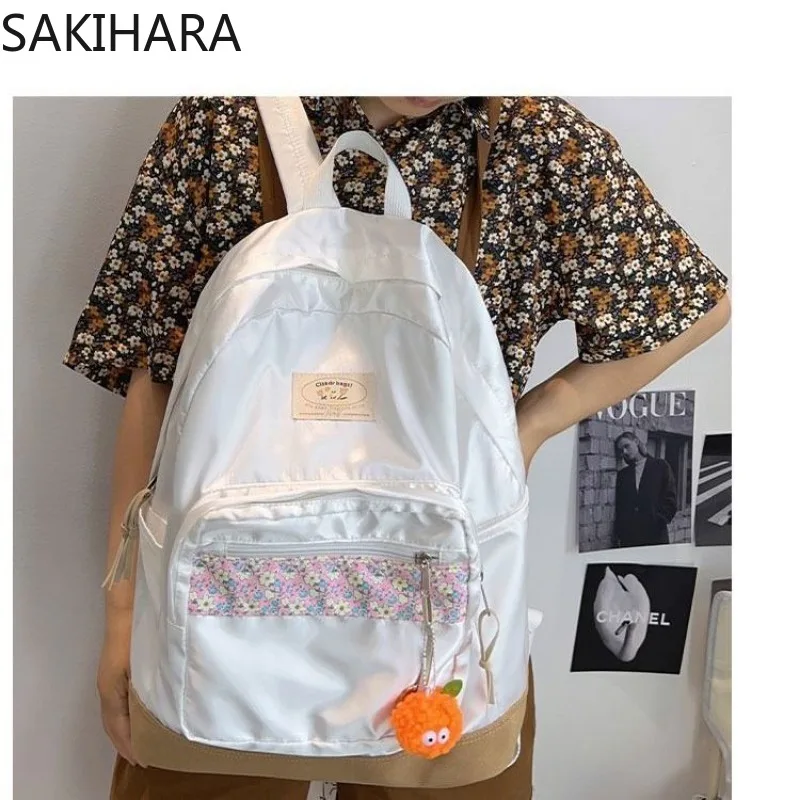 Tas sekolah Jepang Motif bunga untuk siswa kuliah Semua cocok warna kontras ransel kasual Korea Mochila kapasitas besar manis