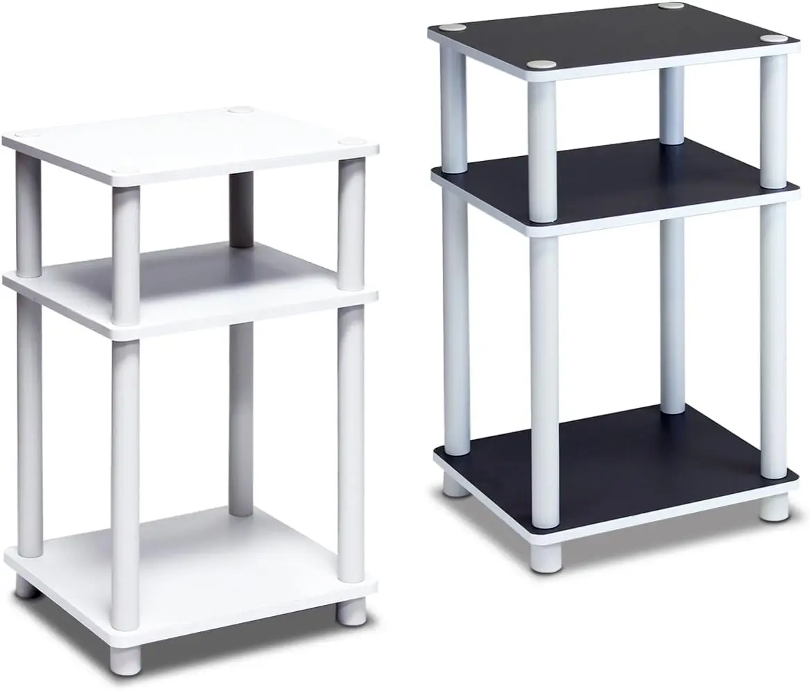 Compact 2-Tier Night Stand Set Rounded Corner Safety Americano/Chrome Finish Petite Size 13.4