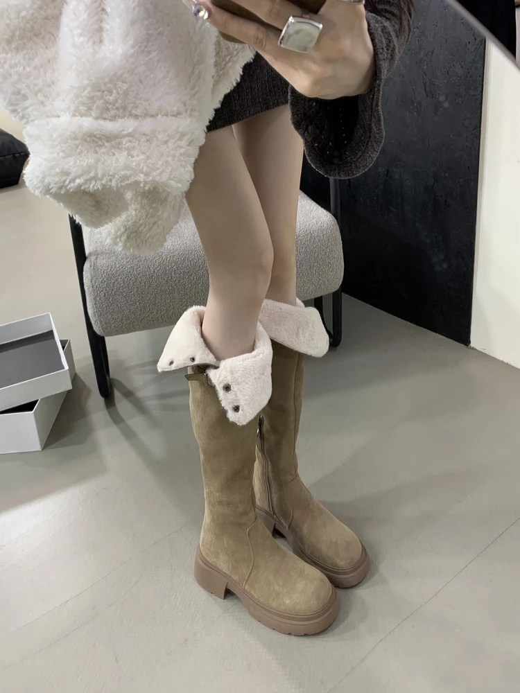 bottes-de-neige-longues-en-peau-de-mouton-pour-femmes-bottes-d'hiver-faion-en-fourrure-ultra-mignonnes-en-coton-bottes-coreennes-a-bout-rond