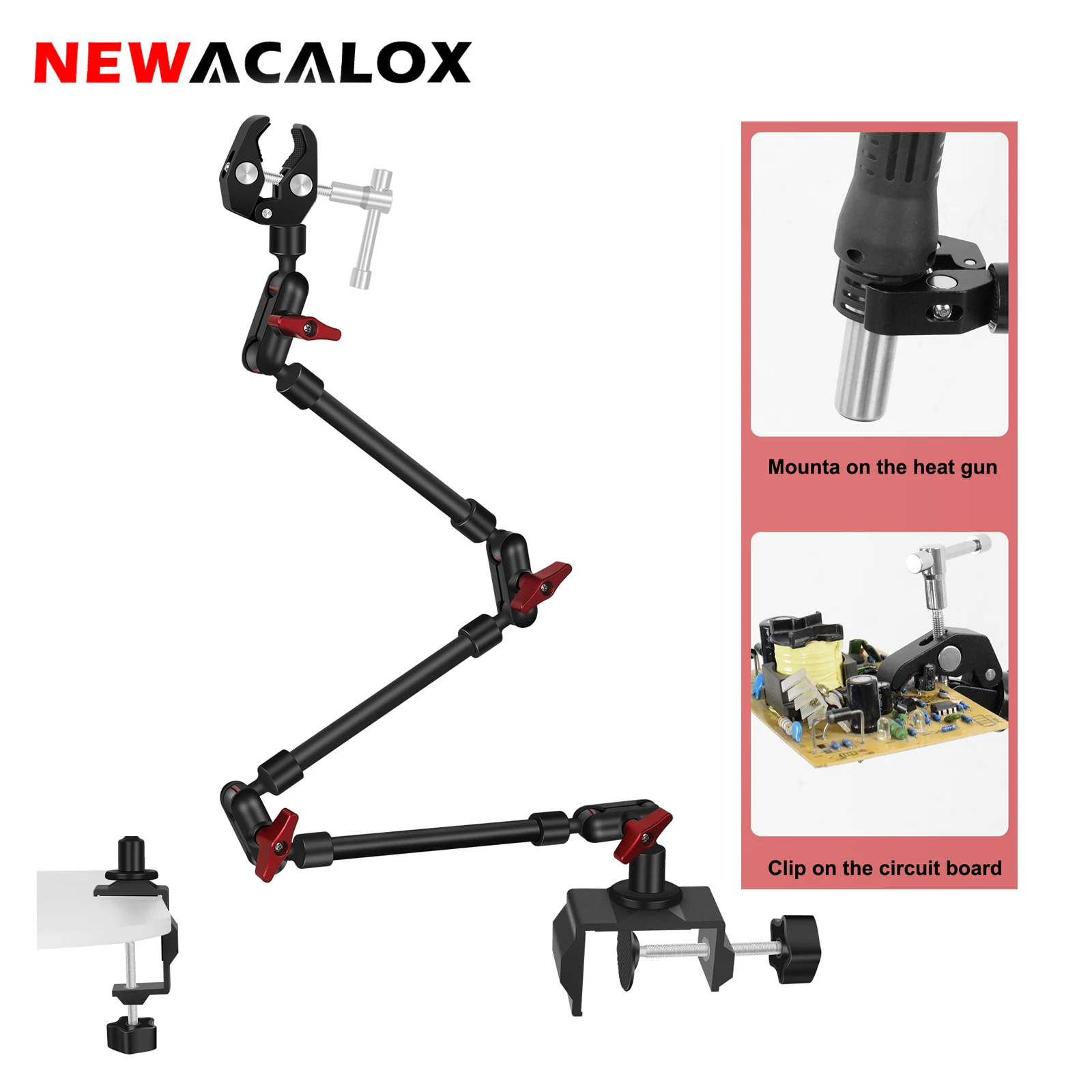 NEWACALOX Circuit Board Holder Hot Air Gun Stand Long Handle Soldering Third Hand for Clamping PCB Soldering Desoldering Rework