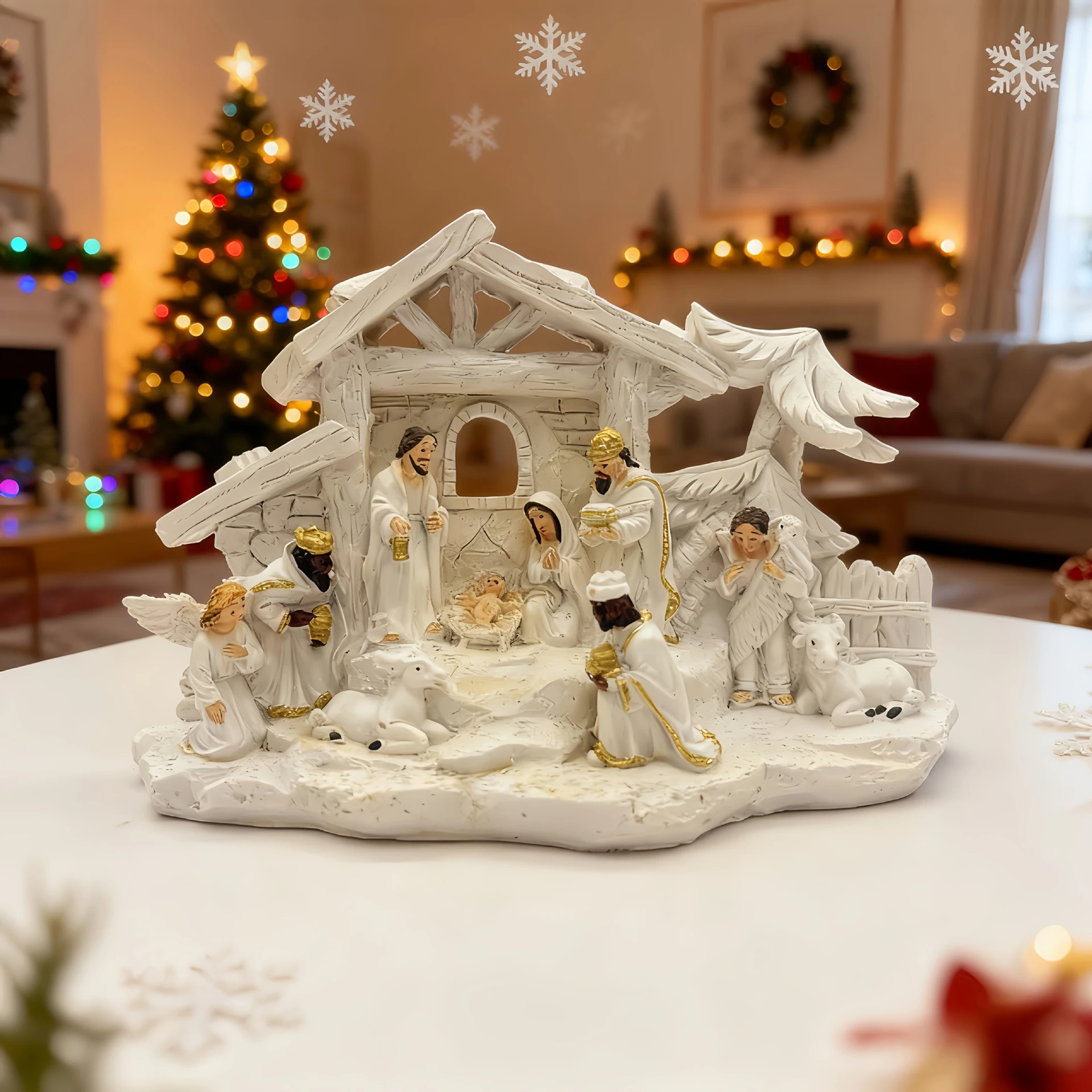 2D Acrylic Christmas Nativity Scene Ornament Holy Family Manger Xmas Scene Desktop Figurine Home Party Decoration Gift