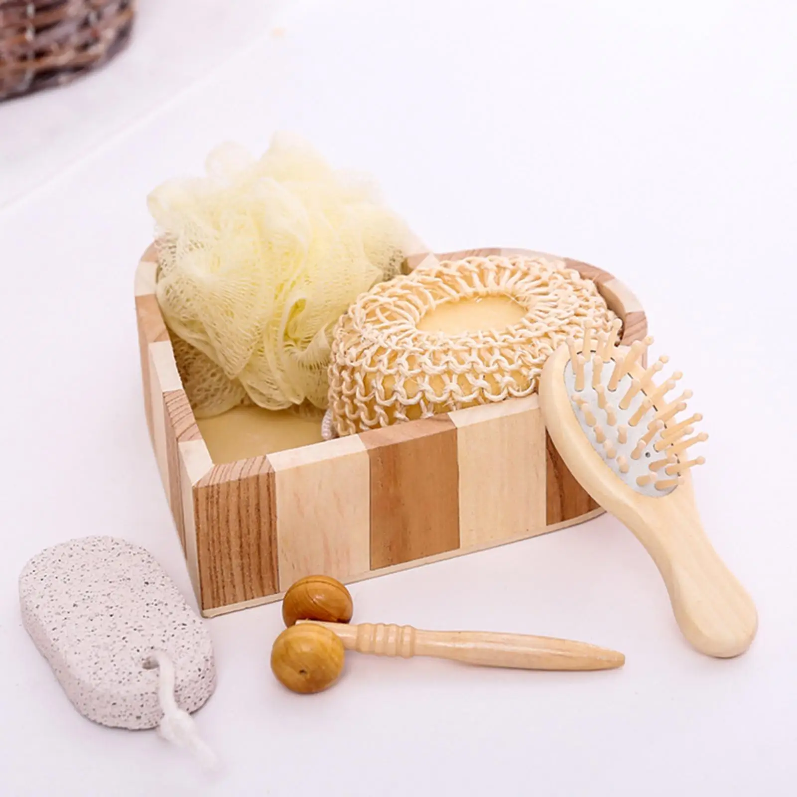 

5Pcs Bath Shower Set in Heart Wooden Trinket Box Hair Brush for Women