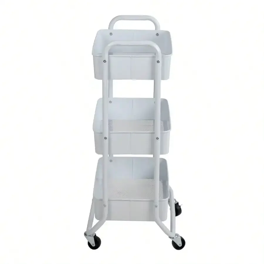 عربة فرز بإطار معدني، أبيض أركتيكي، 3 طبقات، تتضمن 4 عجلات متدحرجة ناعمة، متعددة الأغراض