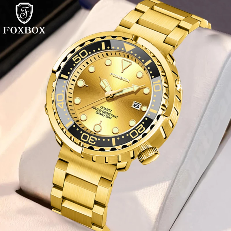 Relojes Hombre 2023 FOXBOX New Watches Men Luxury Brand Chronograph Male Sport Watches Waterproof Stainless Steel Quartz Watch