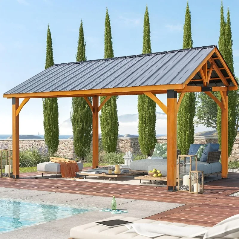 

14' x 12' Hardtop Gazebo, Hardtop gazebos on Clearance with Cedar Frame, Wood Gazebo with Thermal Insulated Polycarbonate