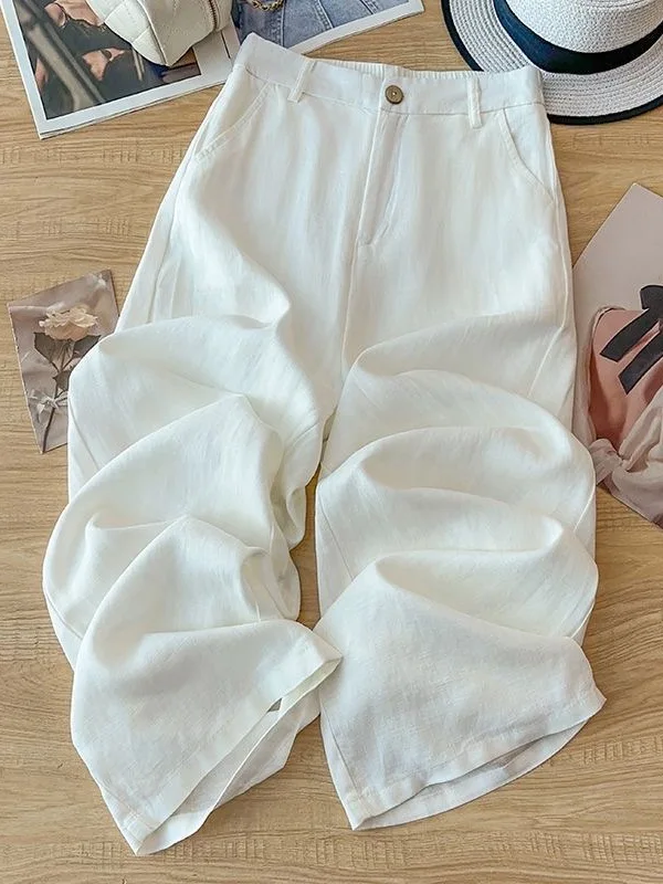 

Casual Wide Leg Straight Leg Pants Linen Lightweight Summer Women's plus Size Trousers Comfortable Loose Fit Trousers