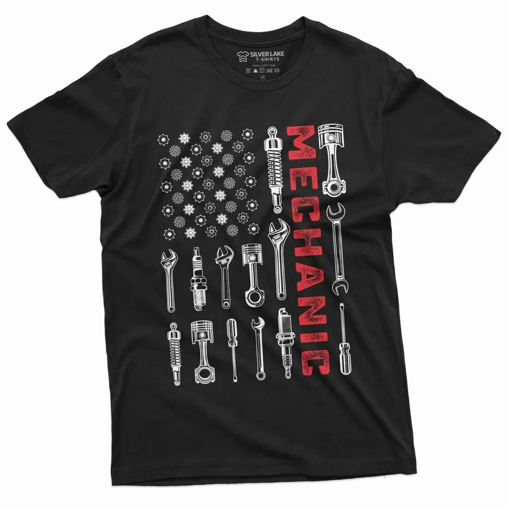 Mechanic USA Flag Garage Tools Bolts American Patriotic Tee  Fast ShippingAnime Pattern Summer Clothing Unisex T-shirts for Men