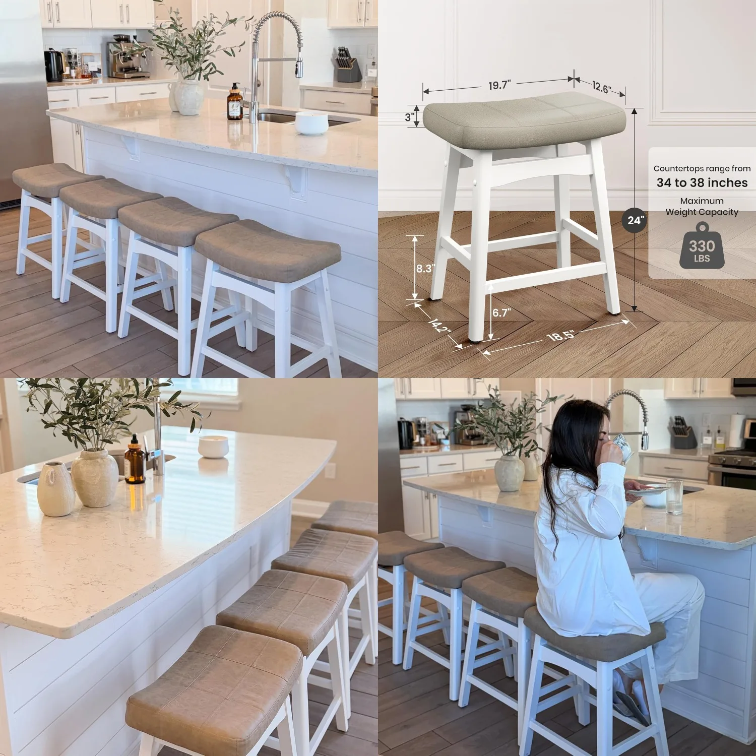 

Solid Wood Leg Upholstered Saddle Seat Counter Height Bar Stool Set 24in Kitchen Island, Customized