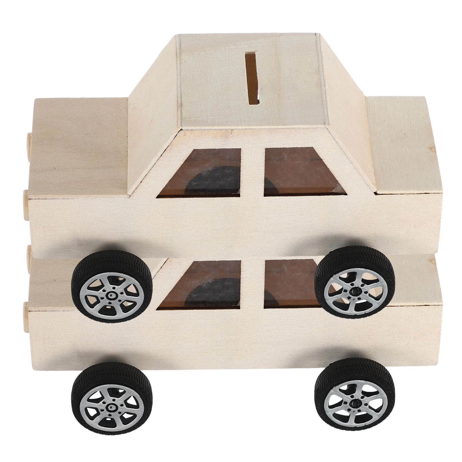 2個 DIY 木製車型貯金箱 クラフトキット 未塗装 塗装可能 コイン収納ボックス 子供 大人向け 木製マネーボックス