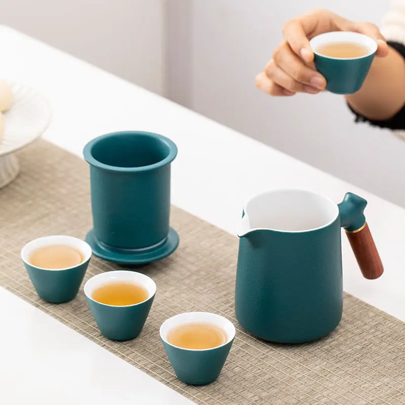 Outdoor ceramic teapot travel kungfu tea set set cup portable anti scalding express cup tea cup set of 6  chinese tea set