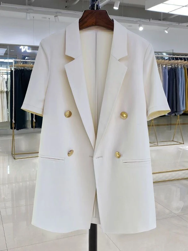 

Summer 2025 Women's Short Sleeve Suit Jacket Thin Casual British Style Casual All-Match Sunscreen Top Nylon Straight Tube Type