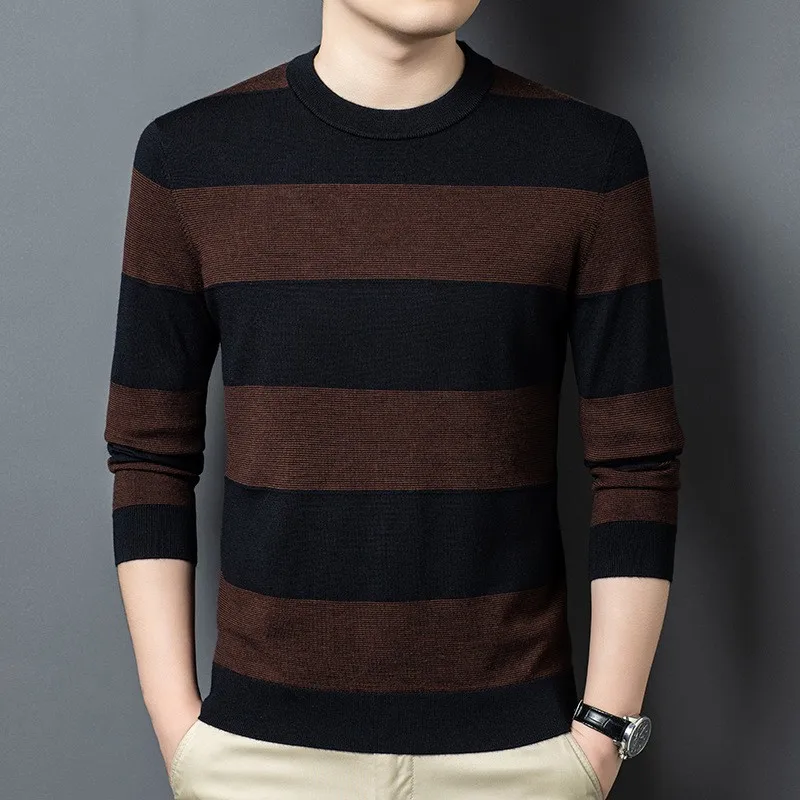 

Men's Thiened Woolen Sweater Casual Faion Winter New Sle Color Blo Stripe Design Warm Comfortable Slim Fit Knitted Top