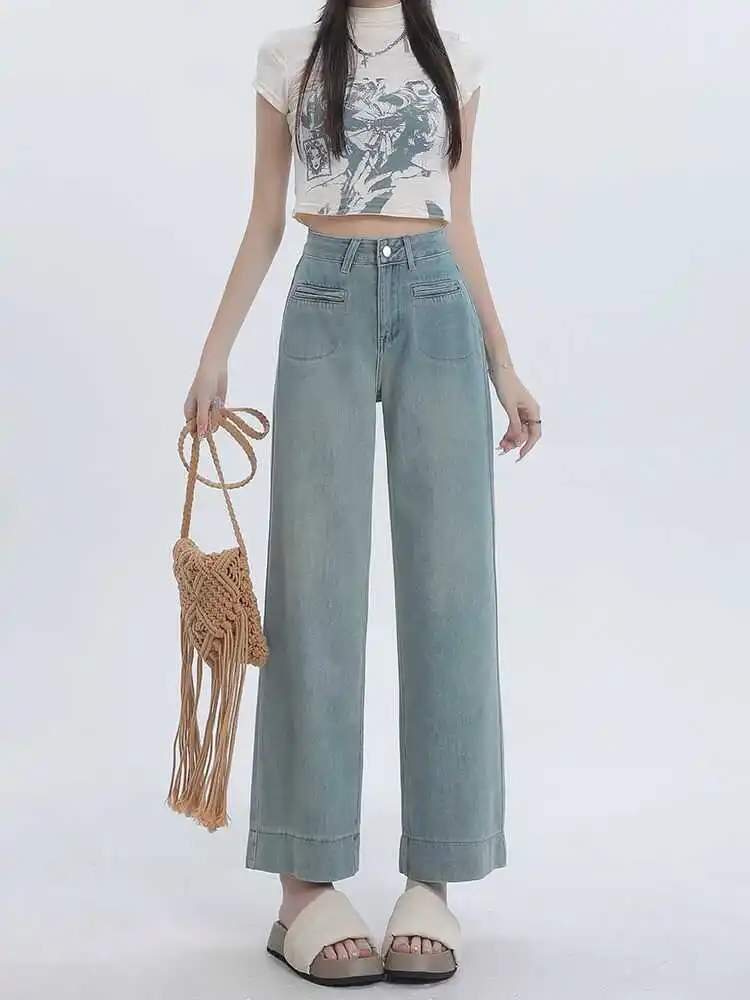 

Широкие облегающие джинсы с высокой талией, женские утягивающие джинсы с манжетами, свободные джинсы с девятью точками, прямой крой, летние хлопковые эластичные джинсы