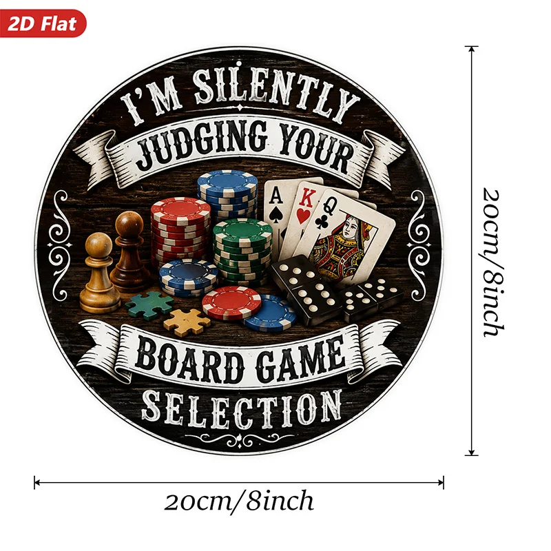 2D Flat, 1pc Game Night Humor Round Metal Sign Wall Art, Ideal for Entryway Corner Office, Im Silently Judging Message, Poker Ch