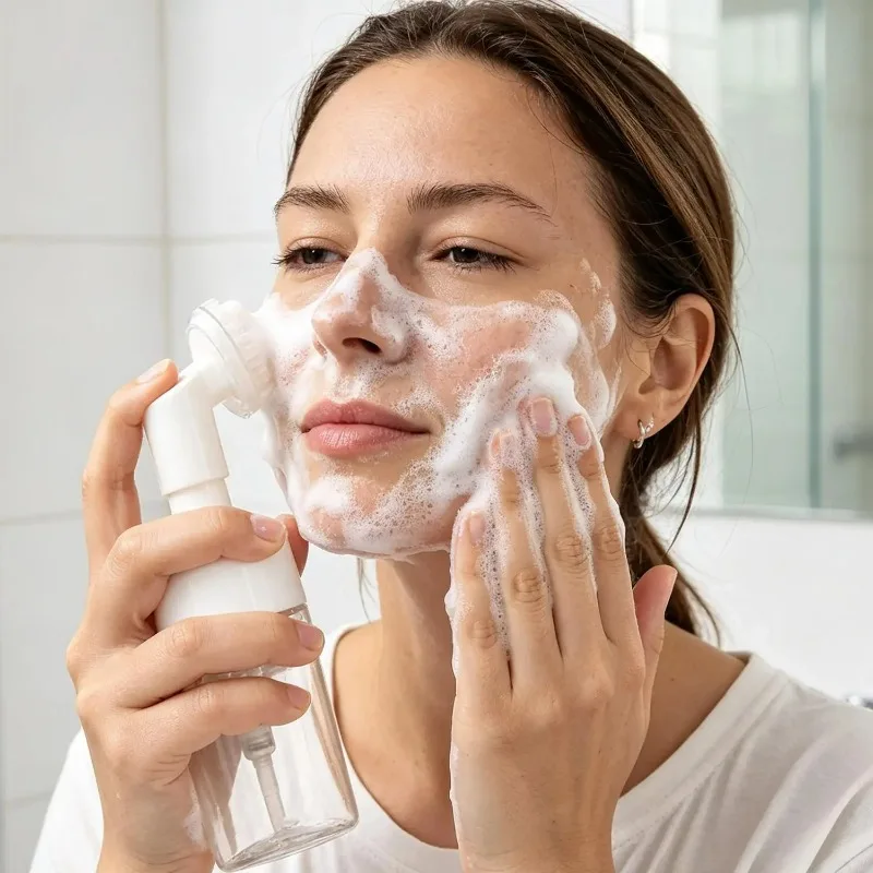 30/50/150ml Travel Foaming Dispenser Bottle PET Plastic with Silicone Brush Head Pump for Face Wash Shampoo Body Soap Refillable