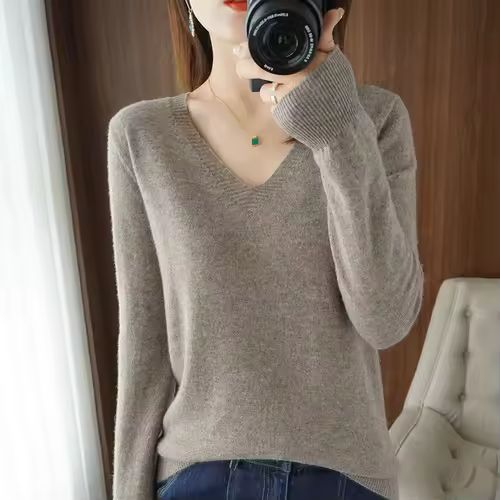 New Cashmere Women's V-neck Pullover Lace Neck Hollow Out Design Casual Knitted Long Sleeve Women's Sweater Autumn And Winter - Image 8